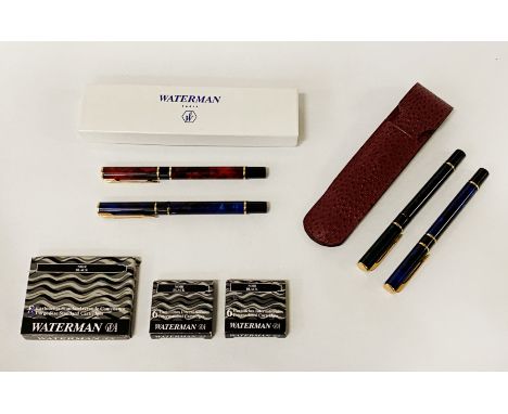 FOUR WATERMAN PENS - TWO ARE CASED WITH CARTRIDGES