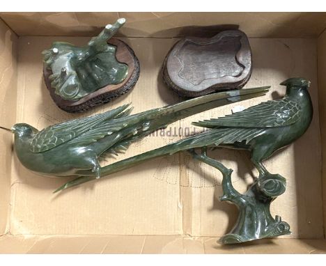 2 EARLY GREEN JADE PHEASANTS (AS FOUND) - RESTORATION OR SALVAGE