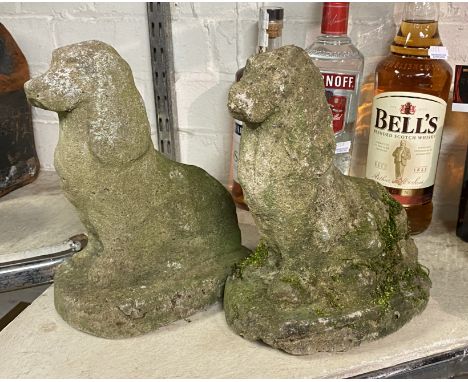 PAIR OF CONCRETE GARDEN DOG ORNAMENTS