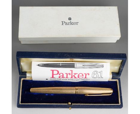 Boxed Parker 61 9 ct gold pen, engine turned decoration