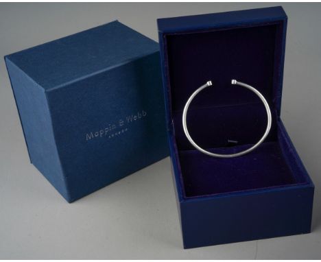 Mappin and Webb Gossamer silver bangle with two set diamonds in its original box and outer packaging