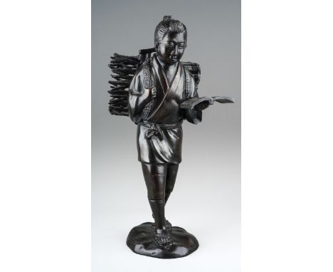 A Japanese Meiji period (1868-1912) bronze of Ninomiya Sontoku, (Japanese agricultural leader, philosopher and economist), mo