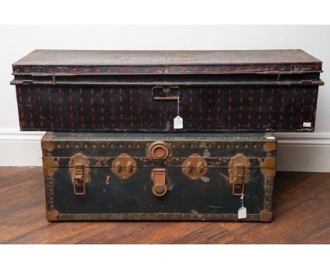 A toleware large uniform box, the cover painted decoration and titled: Capt Redman L.R.B together with a traditional utility 