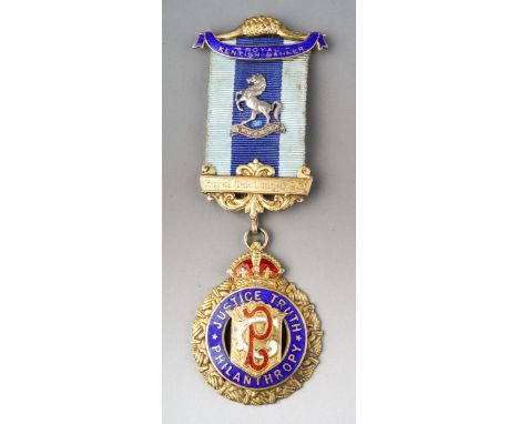 A silver gilt and enamel Order of Buffalos medallion, bears "Royal Kentish Banner" and "Royal Oak Lodge 90", engraved verso "