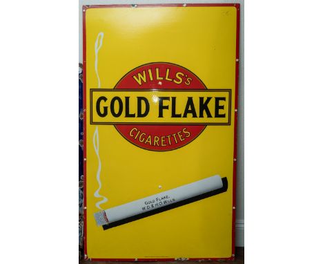 Advertising Interest: an enamel sign advertising "Wills's Gold Flake Cigarettes" yellow, red and black with white cigarette, 