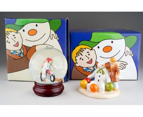 Two boxed Coalport Characters "The Snowman" items, comprising "Soft Landing" and a first edition snow globe "Hold on Tight" (