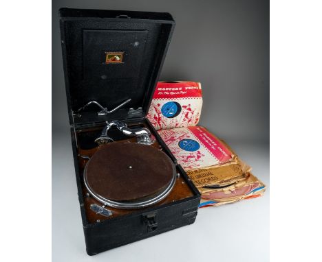 His Masters Voice - boxed gramophone and collection of 78 rpm shellac records, singles to include Elvis Presley, Swing, Snow 