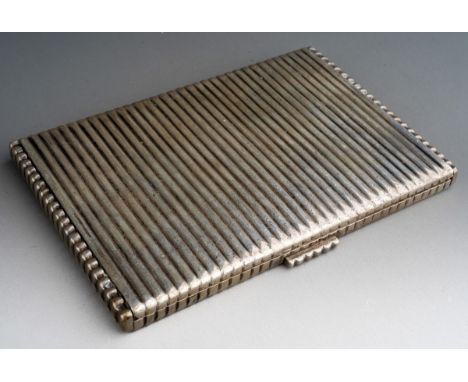 An early 20th Century Continental silver cigarette case, ridged detail to entire, hallmarked to interior, fine stamp to both 