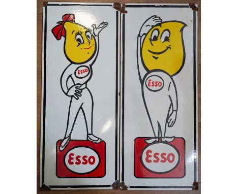 Pair of Esso Enamel signs, measuring 25.5 cm x 61 cm