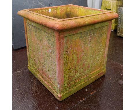 A terracotta planter of square form, moulded top rim, height 53cm x width 52cm