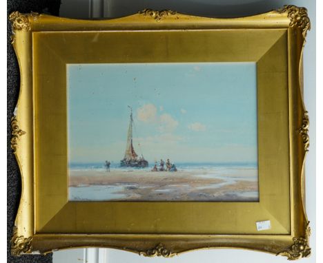 W Knox (20th Century, English School) Gathering the catch watercolour, 27 x 37xm signed lower left, framed together with an e