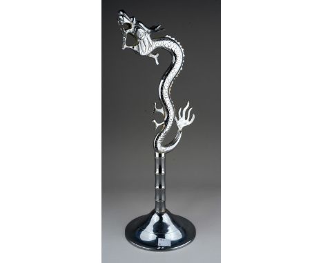 Chrome plated dragon lamp base with a bamboo style stem, approx. 47 cm tall