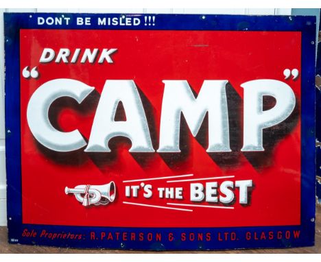 Advertising Interest: an enamel sign 'Don't be Misled, Drink Camp it's the Best', white lettering on a red ground with blue b