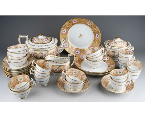 A 19th Century Staffordshire part tea and coffee set, pattern no 1696, decorated with large flowers and gilt foliage, to incl