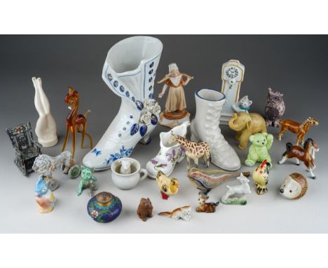 Assorted ceramics / China to include Wade style animals, small figures, Souvenir ware and one box of Continental porcelain, b