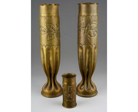 3 x Trench Art shells inscribed to base