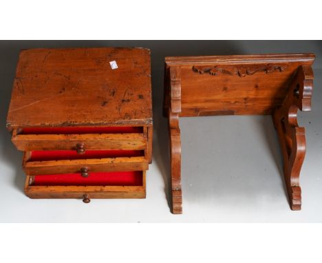 Small table top collectors draws together with art and crafts wooden wall shelf