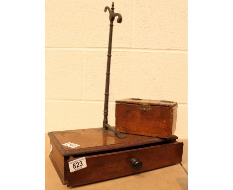 Old Avery scale with drawer and a lidded wooden box