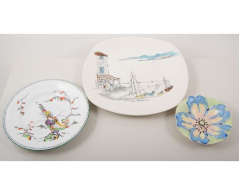 Hand painted china tea plates, by Grindley, Phoenix etc, two Midwinter plates in the "Cannes" design.