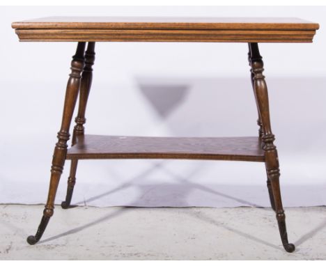 Oak occasional table, rectangular top, turned and ringed legs, joined by a shelf, the top 92cm x 51cm, height 74cm.