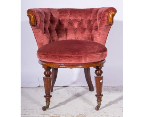 Victorian mahogany library chair, burgundy coloured button upholstery.