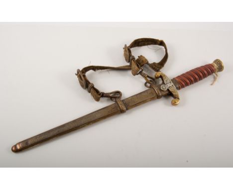 German dagger, composition handle, the hilt with Eagle and Swastika, metal scabbard with belt straps, 40cm.