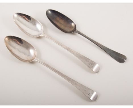 A pair of George III silver table spoons, Old English pattern with a bright cut border and monogrammed, hallmarked London 179