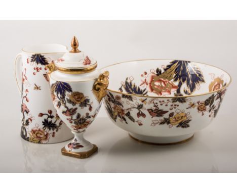 Coalport bone china urn-shaped vase, Hong Kong pattern, and a Hong Kong pattern jug and basin, (3).