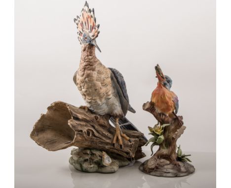 Capodimonte House of Heritage model, with a large bird on a log, Capodimonte model of a Blue Tit, and a Capodimonte model of 