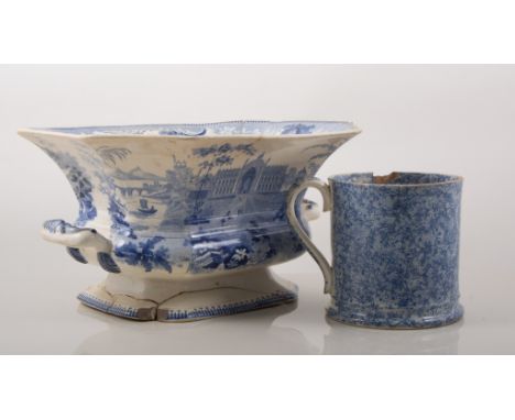 Crescent shaped covered dish, Spode, together with a collection of blue and white printware, mostly af.