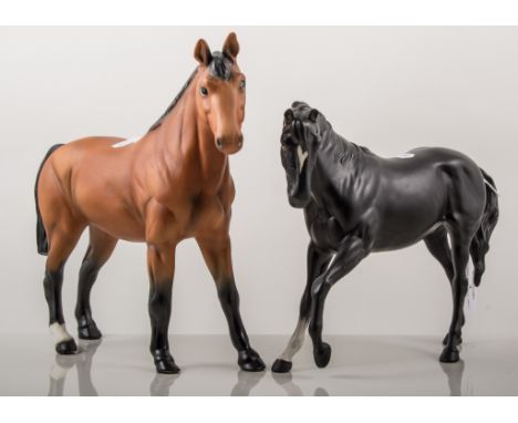 Beswick pottery model of a racehorse, chestnut matt colourway, height 23cm, Black Beauty, model 1748, matt finish (2).