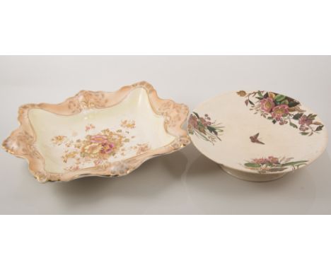 Ashworth pottery meat plate, transfer printed with bird design, cantered rectangular form, 41cm; a large meat plate, and two 