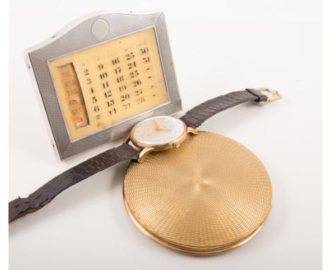 Trebex wristwatch, yellow metal case, leather strap; ladies Accurist wristwatch, bark finish strap; compact; silver mounted d