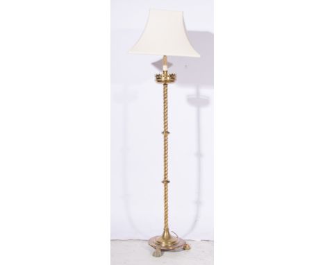 Victorian brass Gothic Revival style floor lamp, serving as a standard lamp, 126cm high.