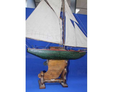 POND YACHT ELEVATED ON A WOODEN STAND, TELESCOPE AND A SESTREL COMPASS (3) 