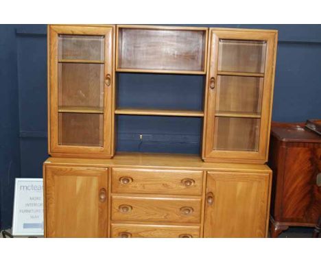 ERCOL SIDEBOARD DISPLAY CABINET AND A COFFEE TABLE