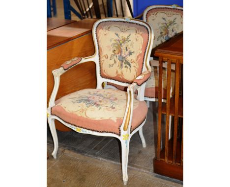 PAIR OF TAPESTRY COVERED BEDROOM CHAIRS     