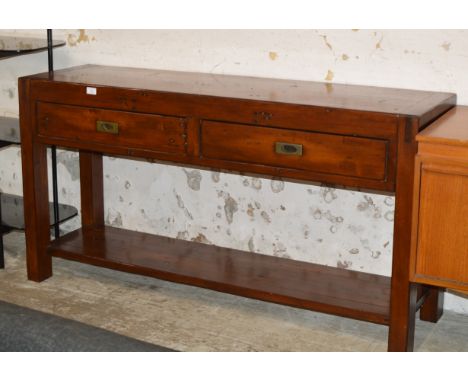 MODERN PINE STAINED 2 DRAWER CONSOLE TABLE     