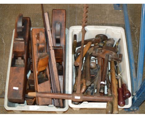 2 BOXES OF VARIOUS VINTAGE HAND TOOLS     