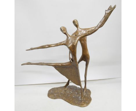 A Surrealist style bronze figure of two dancers, 41cms h