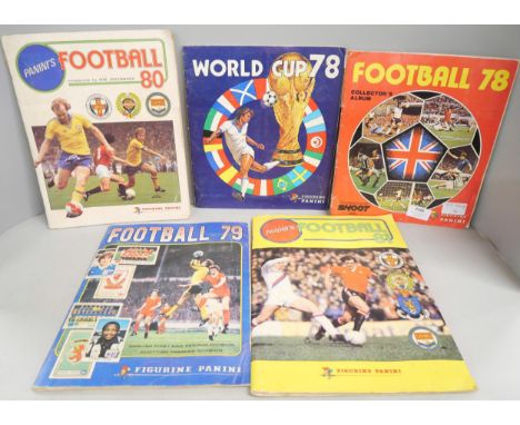 Five Panini sticker albums, World Cup '78, Football, '79, '80 and '81