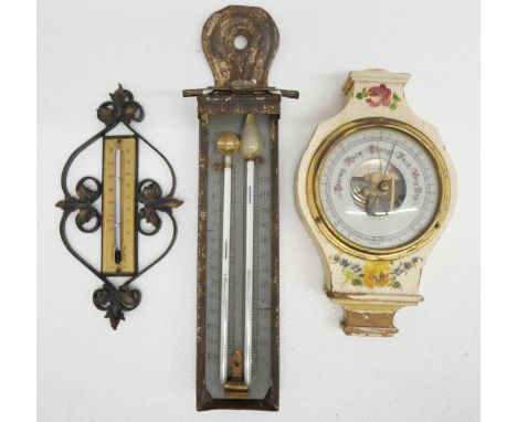 A vintage German aneroid barometer and two thermometers **PLEASE NOTE THIS LOT IS NOT AVAILABLE FOR PACKING AND POSTAGE**