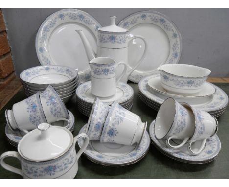 A Noritake Blue Hill pattern six setting dinner and tea service, comprising six dinner and side plates, six bowls, cups and s