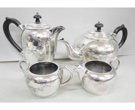 A collection of silver plated cutlery, together with a World War I silver plated teapot, coffee pot, sugar bowl and milk jug