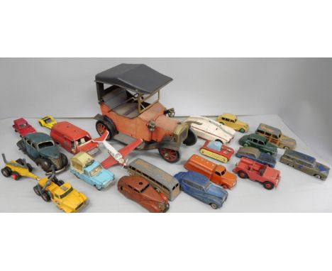 A collection of model vehicles, including Schuco tin plate and die-cast