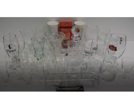 Two boxes of glassware, comprising a decanter, sherry glasses, beer glasses, whisky glasses, etc. **PLEASE NOTE THIS LOT IS N