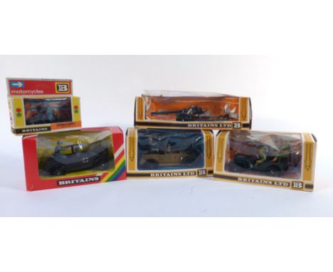 Five Britains diecast models consisting:9679 German Army Dispatch Rider,9732 German Field Gun,9783 German Scout Car,9785 Afri