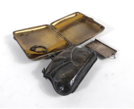 A silver and parcel gilt cigarette case, a silver ladies evening purse and a silver stamp book in the form of an envelope, va