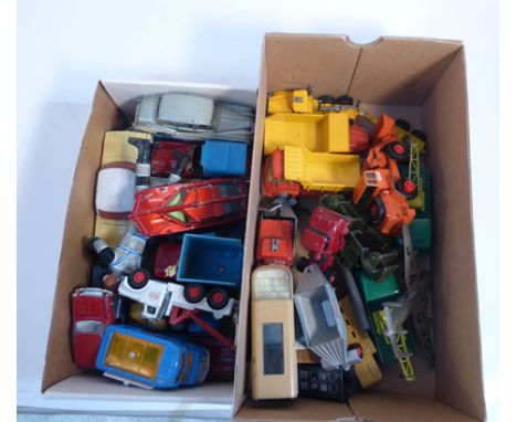 A small group of playworn diecast including Dinky, Corgi, Matchbox and others including commercial vehicles, saloon cars and 