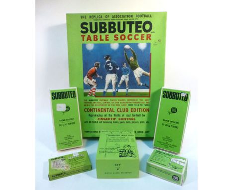 A Subbuteo table soccer Continental Club Edition set, together with two further sets of players wearing red and white, a box 